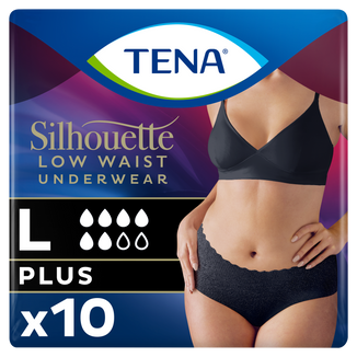 Tena Silhouette Plus Black, dyskretne majtki chłonne dla kobiet, rozmiar L, 10 sztuk - zdjęcie produktu