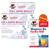 Zestaw Doppelherz System Kollagen Beauty, smak liczi i melona, 2 x 30 ampułek +  Magnez-B6 Forte 400, 30 tabletek gratis - miniaturka zdjęcia produktu