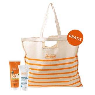 Zestaw Avene Sun, bardzo wysoka ochrona przeciwsłoneczna, mleczko dla dzieci, SPF 50+, 250 ml + balsam po opalaniu, dla dorosłych i dzieci od 2 lat, 200 ml + torba plażowa gratis - zdjęcie produktu