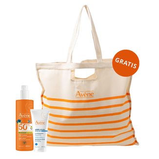 Zestaw Avene Sun, bardzo wysoka ochrona przeciwsłoneczna, spray dla rodziny, SPF 50+, 400 ml + balsam po opalaniu, dla dorosłych i dzieci od 2 lat, 200 ml + torba plażowa gratis - zdjęcie produktu