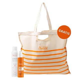 Zestaw Avene Sun, bardzo wysoka ochrona przeciwsłoneczna, spray, SPF 50+, 200 ml + woda termalna do pielęgnacji twarzy i ciała, 300 ml + torba plażowa gratis - zdjęcie produktu