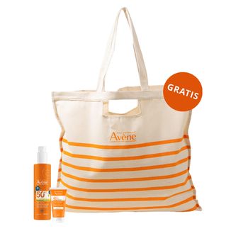 Zestaw Avene Sun, bardzo wysoka ochrona przeciwsłoneczna, spray dla dzieci, SPF 50+, 200 ml + krem ochronny do twarzy, bezzapachowy, SPF 50+, 50 ml + torba plażowa gratis - zdjęcie produktu