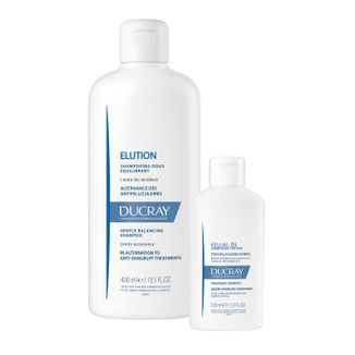 Zestaw Ducray Elution, delikatny szampon przywracający równowagę skórze głowy, 400 ml + szampon przeciwłupieżowy, ciężkie stany łupieżowe, 100 ml - zdjęcie produktu