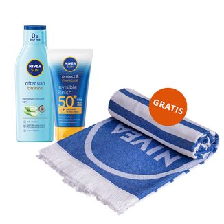 Zestaw Nivea After Sun Bronze, balsam po opalaniu przedłużający opaleniznę, 200 ml + nawilżający balsam do opalania, SPF 50+, 150 ml + ręcznik plażowy gratis - zdjęcie produktu