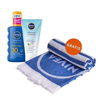 Zestaw Nivea Sun Protect & Bronze, olejek do opalania w sprayu aktywujący naturalną opaleniznę, SPF 20, 200 ml + kojący krem-żel po opalaniu, 175 ml + ręcznik plażowy gratis - zdjęcie produktu