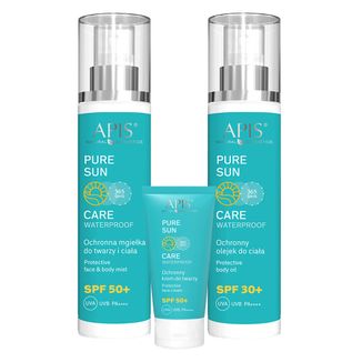 Zestaw Apis Pure Sun Care, ochronna mgiełka do twarzy i ciała, SPF 50, 150 ml + ochronny krem do twarzy, SPF 50, 50 ml + olejek do ciała, SPF 30, 150 ml - zdjęcie produktu