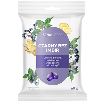 SEMA Herba Ziołowe cukierki z czarnym bzem, imbirem i witaminą C, 60 g - zdjęcie produktu