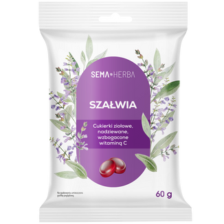 SEMA Herba Ziołowe cukierki z szałwią i witaminą C, 60 g SEMA Herba Ziołowe cukierki z szałwią i witaminą C, 60 g - zdjęcie produktu