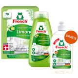 Zestaw Frosch, tabletki do zmywarek, Classic, limonkowe, 70 sztuk + żel do mycia naczyń w zmywarkach, limonkowy, 650 ml + płyn do mycia naczyń, migdałowy, 500 ml gratis - miniaturka zdjęcia produktu