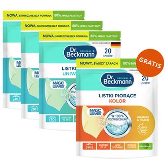 Zestaw Dr. Beckmann Magic Leaves, listki piorące, uniwersalne, 3 x 20 sztuk + listki piorące, Orange&Peach, kolor, 20 sztuk gratis - zdjęcie produktu