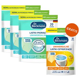 Zestaw Dr. Beckmann Magic Leaves, listki piorące, uniwersalne, 3 x 20 sztuk + listki czyszczące, uniwersalne, Summer Lemon, 20 sztuk gratis - zdjęcie produktu