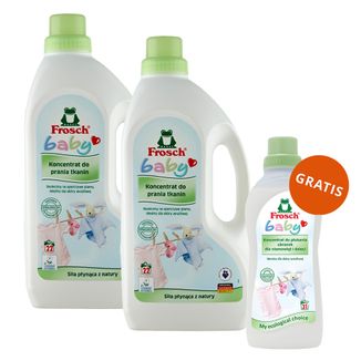 Zestaw Frosch Baby, koncentrat do prania ubranek dziecięcych, 2 x 1500 ml + koncentrat do płukania ubranek dziecięcych, 750 ml gratis - zdjęcie produktu