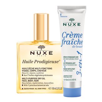 Zestaw Nuxe Huile Prodigieuse, suchy olejek wielofunkcyjny do ciała, twarzy i włosów, 100 ml + krem nawilżający 3w1, 100 ml - zdjęcie produktu
