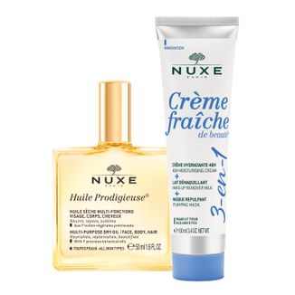 Zestaw Nuxe Huile Prodigieuse, suchy olejek do pielęgnacji ciała, twarzy i włosów, 50 ml + krem nawilżający 3w1, 100 ml - zdjęcie produktu