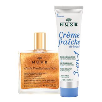 Zestaw Nuxe Huile Prodigieuse Or, suchy olejek ze złotymi drobinkami do ciała, twarzy i włosów, 50 ml + krem nawilżający 3w1, 100 ml - zdjęcie produktu