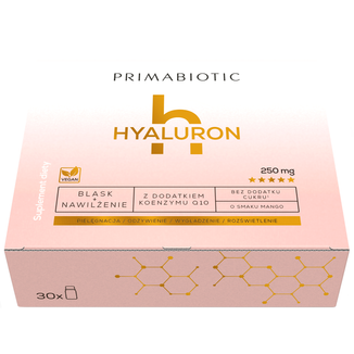 Primabiotic Hyaluron, shot, smak mango, 30 ml x 30 sztuk USZKODZONE OPAKOWANIE Primabiotic Hyaluron, shot, smak mango, 30 ml x 30 sztuk USZKODZONE OPAKOWANIE - zdjęcie produktu