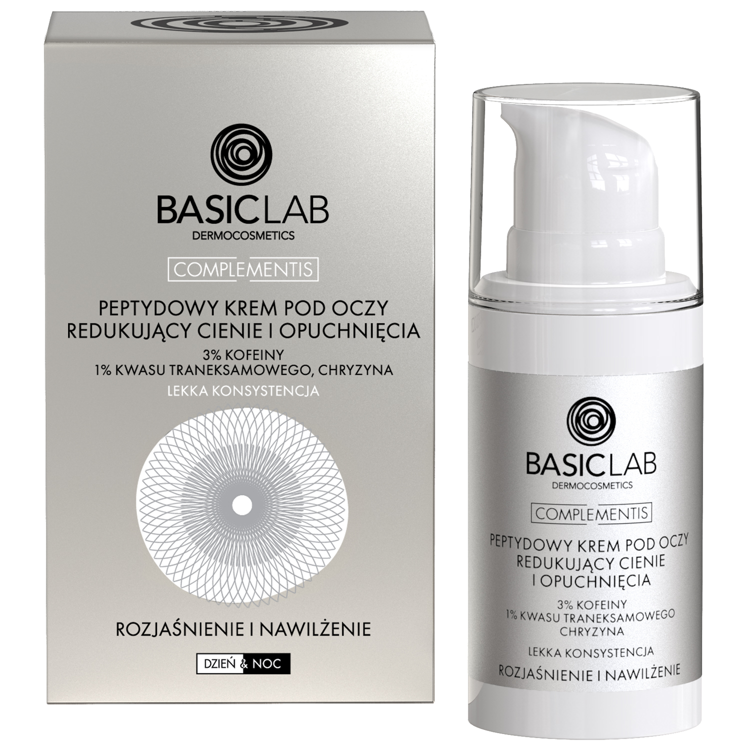 Basiclab BasicLab Complementis, peptydowy krem pod oczy redukujący cienie i opuchnięcia, rozjaśnienie i nawilżenie, lekka konsystencja, 15 ml — Składniki i ocena