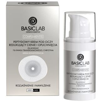 BasicLab Complementis, peptydowy krem pod oczy redukujący cienie i opuchnięcia, rozjaśnienie i nawilżenie, lekka konsystencja, 15 ml - zdjęcie produktu