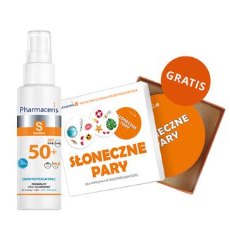 Pharmaceris S Dermopediatric, mineralny spray ochronny dla dzieci, do twarzy i ciała, od 1 dnia życia, wodoodporny, SPF 50+, 100 ml + Dobble gra familijna gratis - zdjęcie produktu