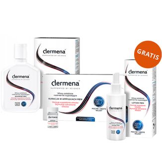 Zestaw Dermena Hair Care Men, szampon hamujący wypadanie włosów, 200 ml + kuracja hamująca wypadanie włosów, ampułki, 15 x 5 ml + lotion, 150 ml gratis - zdjęcie produktu