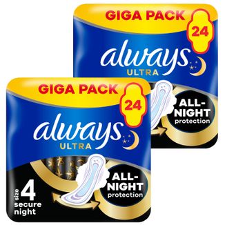 Zestaw Always Ultra, podpaski ze skrzydełkami, rozmiar 4, Secure Night, 2 x 24 sztuki - zdjęcie produktu