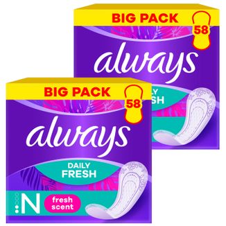 Zestaw Always Dailies Fresh Protect, wkładki higieniczne, Normal, 2 x 58 sztuk - zdjęcie produktu