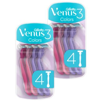 Zestaw Gillette Venus 3 Colors, maszynka do golenia dla kobiet, jednorazowa, 2 x 4 sztuki - zdjęcie produktu