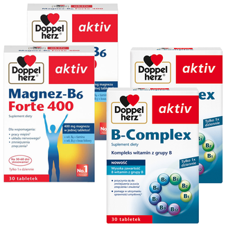 Zestaw Doppelherz aktiv Magnez-B6 Forte 400, 2 x 30 tabletek + B-Complex, 2 x 30 tabletek - zdjęcie produktu