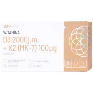 SEMA Lab Witamina D3 2000 j.m + K2 (MK-7) 100 µg, 60 kapsułek miękkich USZKODZONE OPAKOWANIE - zdjęcie produktu