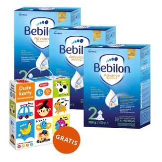 Zestaw Bebilon Advance Pronutra 2, mleko następne, powyżej 6 miesiąca, 3 x 1000 g + CzuCzu, duże karty kontrastowe gratis - zdjęcie produktu