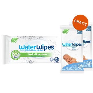 WaterWipes Hydrating Clean Bio, chusteczki z ekstraktem z aloesu, 60 sztuk + WaterWipes Bio, 2 x 10 sztuk gratis - zdjęcie produktu