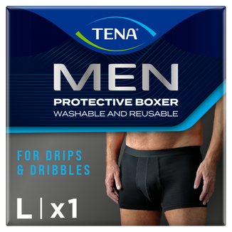 Tena Men Protective Boxer, wielorazowe bokserki na lekkie nietrzymanie moczu, czarne, rozmiar L, 1 sztuka - zdjęcie produktu