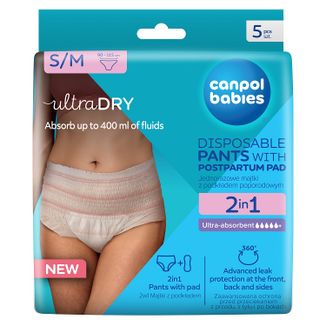 Canpol Babies, oddychające majtki poporodowe 2w1, z podkładem, jednorazowe, rozmiar S/M - zdjęcie produktu