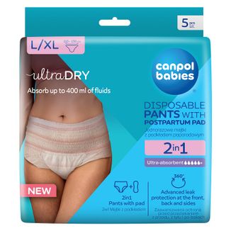 Canpol Babies, oddychające majtki poporodowe 2w1, z podkładem, jednorazowe, rozmiar L/XL - zdjęcie produktu