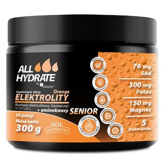 ALLHydrate Elektrolity Senior z aminokwasami, smak pomarańczowy, 300 g - zdjęcie produktu
