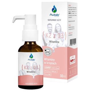 Avitale Witamina K2 + D3, witamina K MK7 25 µg + witamina D3 1000 IU, krople, 30 ml - zdjęcie produktu
