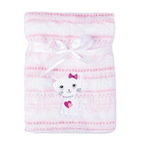 BabyMatex, kocyk z mikrofibry z haftem Ricco, 75 cm x 100 cm, biało-różowy z kotkiem - miniaturka zdjęcia produktu