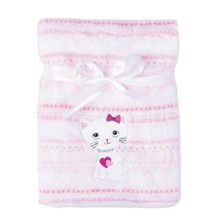 BabyMatex, kocyk z mikrofibry z haftem Ricco, 75 cm x 100 cm, biało-różowy z kotkiem - zdjęcie produktu