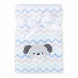 BabyMatex, kocyk z mikrofibry z haftem Ricco, 75 cm x 100 cm, biało-niebieski z pieskiem - miniaturka zdjęcia produktu