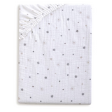 BabyMatex, prześcieradło muślinowe z gumką 60 cm x 120 cm, Muslin Design, białe w gwiazdki - miniaturka zdjęcia produktu