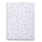BabyMatex, prześcieradło muślinowe z gumką 60 cm x 120 cm, Muslin Design, białe w autka - miniaturka zdjęcia produktu