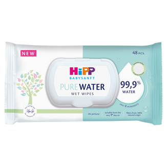 HiPP Babysanft Pure Water, chusteczki nawilżane, 99,9% wody, 48 sztuk - zdjęcie produktu