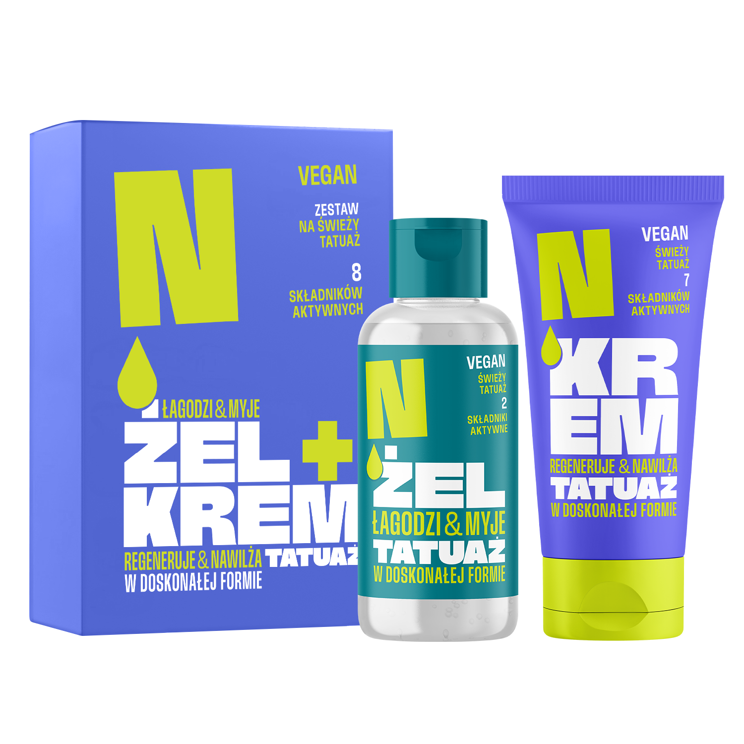 Nieznana Zestaw Neba, żel łagodzący do mycia skóry ze świeżym tataużem, 100 ml + krem do pielęgnacji skóry ze świeżym tatuażem, 50 ml