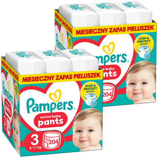Zestaw Pampers Pants, pieluchomajtki, rozmiar 3, 6-11 kg, 2 x 204 sztuki - zdjęcie produktu