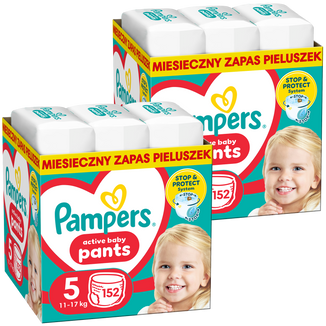 Zestaw Pampers Pants, pieluchomajtki, Junior, rozmiar 5, 12-17 kg, 2 x 152 sztuki - zdjęcie produktu