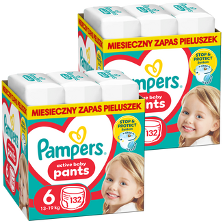 Zestaw Pampers Pants, pieluchomajtki, Extra Large, rozmiar 6, 14-19 kg, 2 x 132 sztuki - zdjęcie produktu