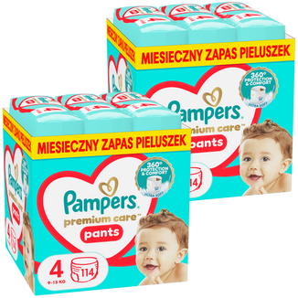 Zestaw Pampers Premium Care Pants, pieluchomajtki, rozmiar 4, 9-15 kg, 2 x 114 sztuk - zdjęcie produktu