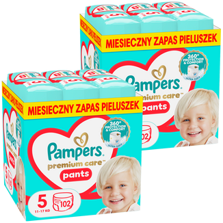 Zestaw Pampers Premium Care Pants, pieluchomajtki, rozmiar 5, 12-17 kg, 2 x 102 sztuki - zdjęcie produktu