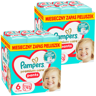 Zestaw Pampers Premium Care Pants, pieluchomajtki, rozmiar 6, 13-19 kg, 2 x 93 sztuki - zdjęcie produktu