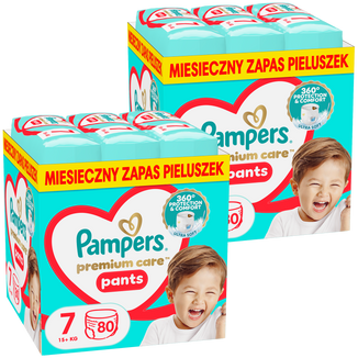 Zestaw Pampers Premium Care Pants, pieluchomajtki rozmiar 7, 15+ kg, 2 x 80 sztuk Zestaw Pampers Premium Care Pants, pieluchomajtki rozmiar 7, 15+ kg, 2 x 80 sztuk - zdjęcie produktu